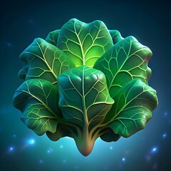 A vibrant 3D illustration of collard greens. showcasing the intricate details and textures of this healthy leafy vegetable.