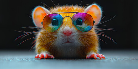 Canvas Print - A close-up of a cute hamster wearing colorful sunglasses.