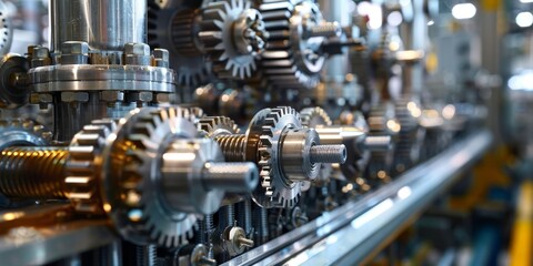 Wall Mural - Industrial machinery close-up with gears and mechanical parts, engineering and technology