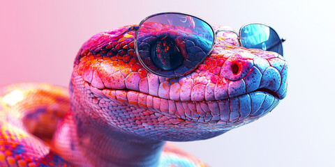 Canvas Print - A colorful snake wearing sunglasses, looking cool and stylish.