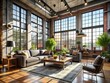 © Sirinporn - industrial-chic loft space with big windows and edgy decor