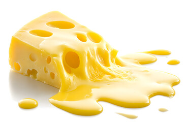 Closeup of melted cheese stretching and dripping isolated on white background
