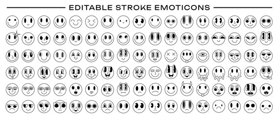 Canvas Print - Set of linear emoji faces icons. Comic Emoticons Signs Vector Design. Collection of Funny Characters with Different Emotions.