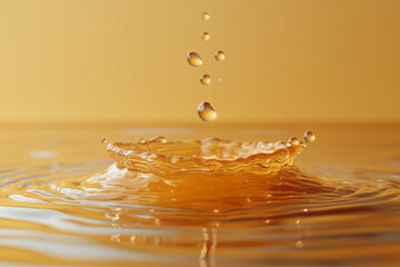 Aufkleber - A close-up of a raindrop falling into a puddle, creating ripples that distort the reflection of the sky, isolated on a pastel beige background,