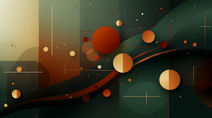 Wall Mural - Abstract Background with Circles, Lines, and Green and Orange Colors