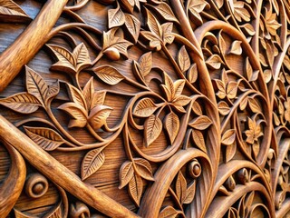 Wall Mural - Intricate leaf and vine carved wooden designs to evoke natural elegance