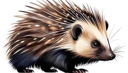 porcupine illustrated watercolor isolated white background blending abstract brush strokes realism create engaging wildlife concept artistic inspiration