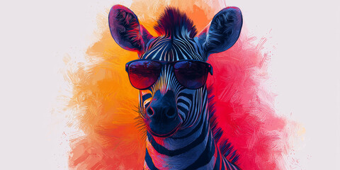 Sticker - A zebra wearing sunglasses against a colorful background.