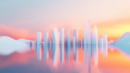 Wall Mural - Minimalist Cityscape with Sunset Reflection.