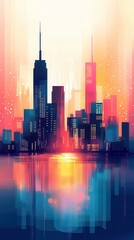 Wall Mural - Cityscape with Reflection in Water.