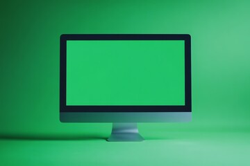 Wall Mural - A Computer Monitor with a Green Screen on a Green Background