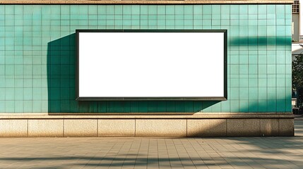 Wall Mural - blank billboard on a teal tile wall
