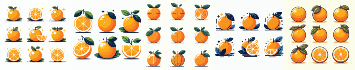 vector set of oranges with flat design style