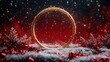 © sawitreelyaon - A Christmas-themed night sky with a gold and red circle frame.
