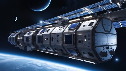Wall Mural - space station view from outside in space ai gen