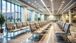 © Four888 - Soft focus interior of a hospital waiting room with rows of empty chairs, dim lighting, and subtle architectural details creating a sense of calm anxiety.