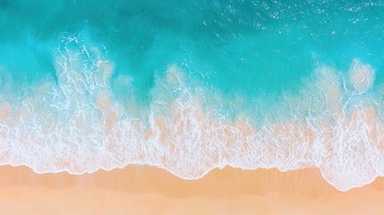 Canvas Print - Aerial top down view of beach and sea with blue water waves