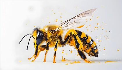 Wall Mural - Vibrant Bee Liquid Paint Splash On White Background