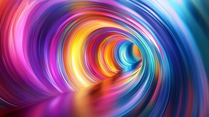 Poster - A three-dimensional rendering featuring an abstract multicolor spectrum background, neon rays in bright orange and blue and glowing lines of color