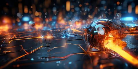 abstract futuristic background with glowing lights and sphere