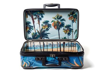 Opened Travel Suitcase Revealing a Tropical Paradise of Los Angeles  USA  Destination