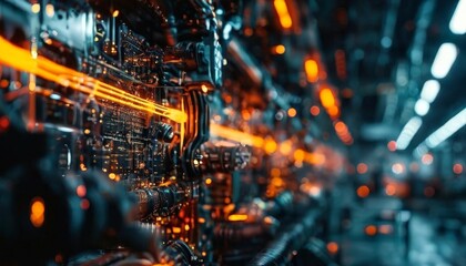 futuristic machine with orange lights
