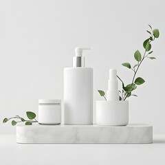 Closeup of White Minimal Product Display for Cosmetic Branding or Sponsorship Presentation