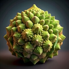 A stunning 3D illustration of a Romanesco broccoli. showcasing its intricate fractal patterns and vibrant green hues.