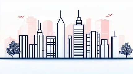 Sticker - City Skyline Minimalist Illustration.