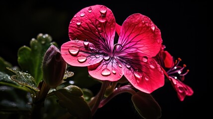 Wall Mural - Glowing Geranium Flower with Water