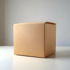 Poster - A simple yet versatile image of a closed cardboard box on a white table. perfect for showcasing products. branding. or packaging designs.