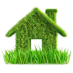 Sticker - Green grass home icon, PNG set isolated on white background 