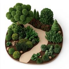 Biodynamic garden planning, biodiverse layout, 3D illustration