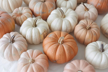 Wall Mural - Many small orange and white pumpkins