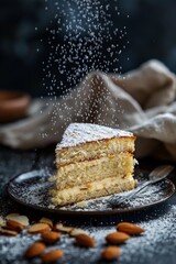 Wall Mural - Almond cake slice with powdered sugar