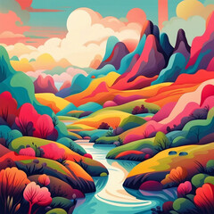 Wall Mural - colorful landscape illustration background