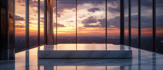 Wall Mural - 3D podium in a luxurious penthouse with floor-to-ceiling windows