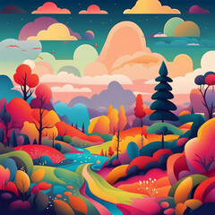 Canvas Print - colorful landscape illustration background