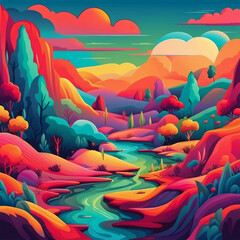 Canvas Print - colorful landscape illustration background