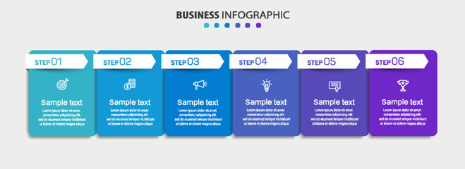 Wall Mural - Business vector infographic design template with icons and 6 options or steps. Can be used for process diagram, presentations, workflow layout, banner, flow chart, info graph