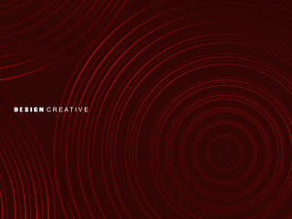 Wall Mural - Abstract red glowing geometric lines on dark red background. Modern shiny red circle lines pattern. Futuristic technology concept, perfect for covers, posters, banners, brochures, websites, etc.