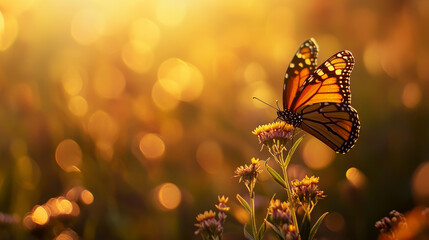 Poster - Monarch Butterfly on a Flower in Golden Hour