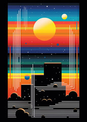 Wall Mural - abstract background with geometric shapes in retro minimalistic style with bright colors