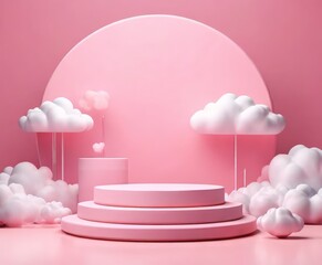 Poster - pink background with clouds and podium