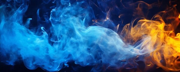 blue and yellow smoke on black background