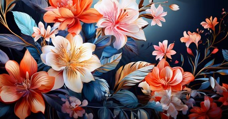 Wall Mural - bunch flowers with leaves and on dark background