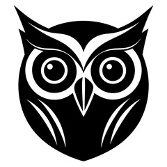 silhouette Stylized Owl Head with Large Eyes vector black