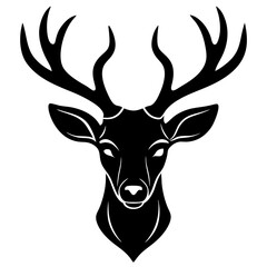 Silhouette of Elegant Deer Head with Symmetrical Antlers Vector black