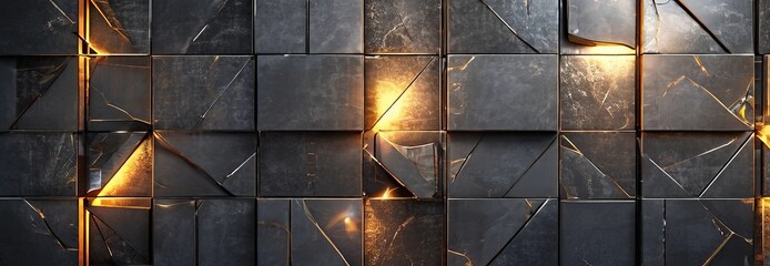 Wall Mural - wall with bunch gold and black squares