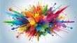 © Four888 - Vibrant colorful vector splatter design on a white background, featuring abstract shapes and lines exploding outward in a dynamic and energetic artistic expression.